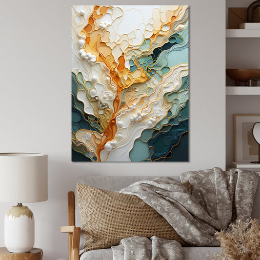 Elegant Orange and Teal Abstract Oil Painting on Canvas for Modern Decor