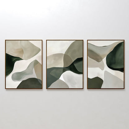 Abstract Organic Flow Art Set - Elegant Green and Neutral Tones