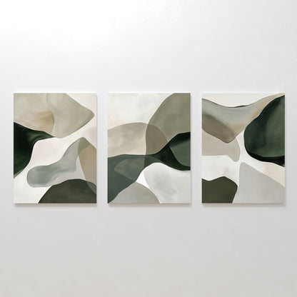 Abstract Organic Flow Art Set - Elegant Green and Neutral Tones