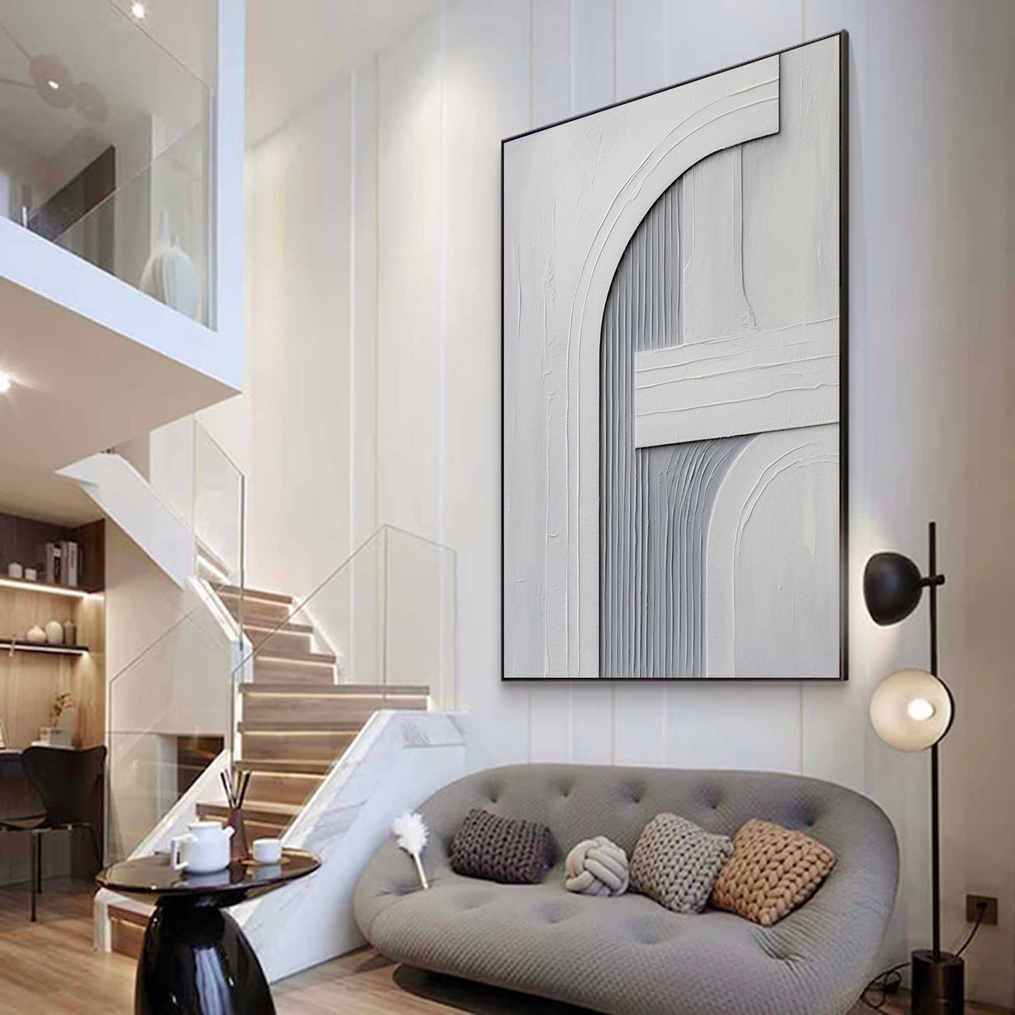 Elegant Minimalist Gray Abstract Oil Painting for Modern Home Decor