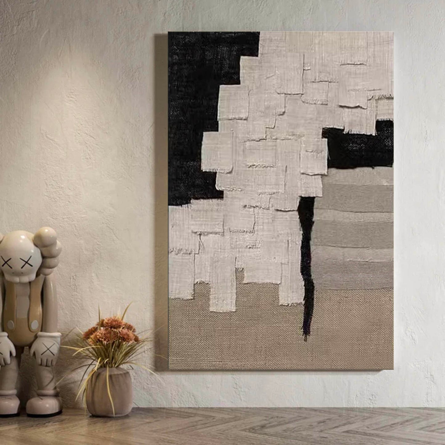 Contemporary Minimalist Abstract Oil Painting in Monochrome Tones for Modern Decor