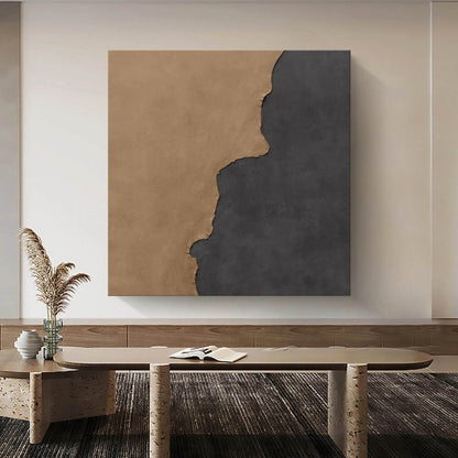 Contemporary Minimalist Oil Painting with Earthy Tones and Abstract Design