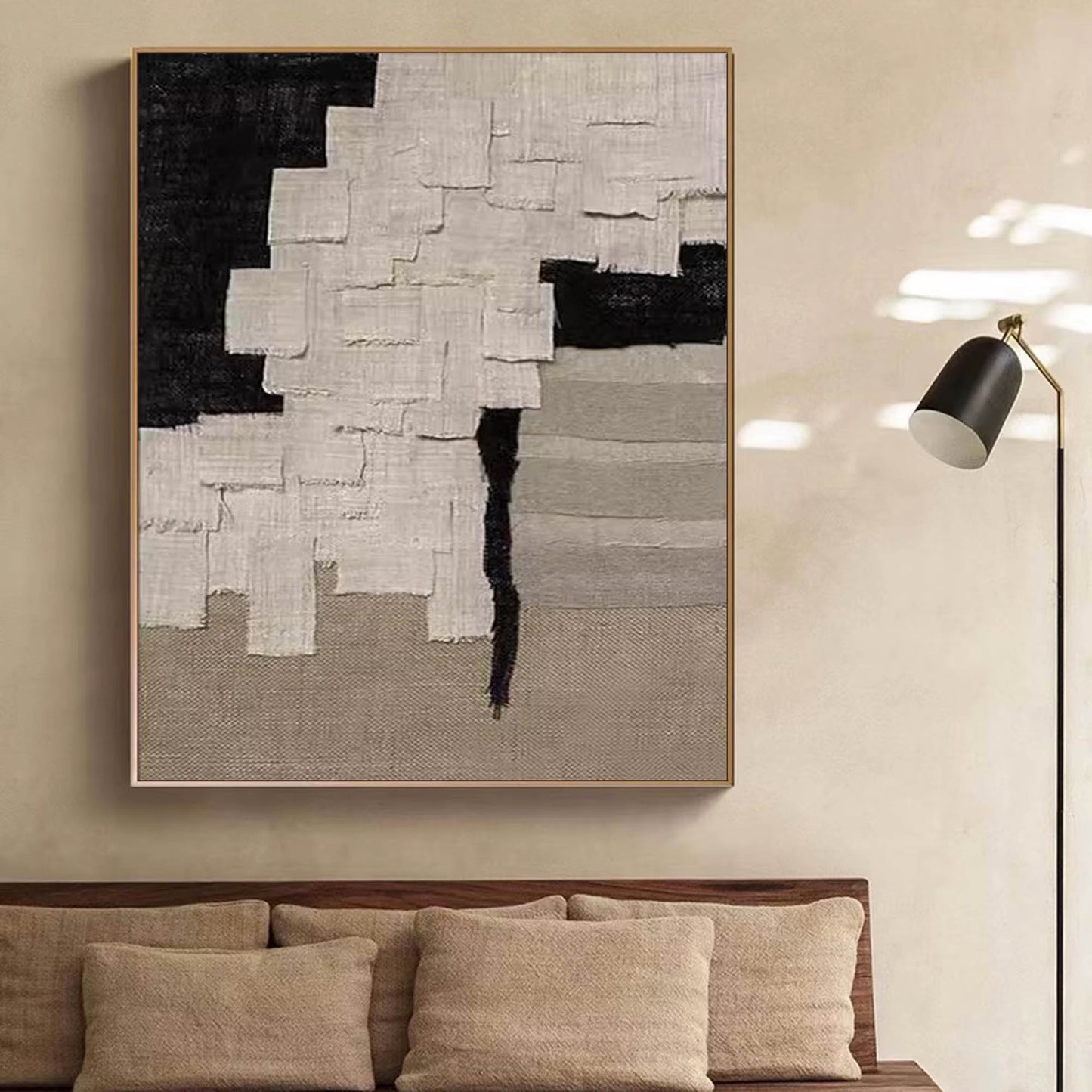 Contemporary Minimalist Abstract Oil Painting in Monochrome Tones for Modern Decor