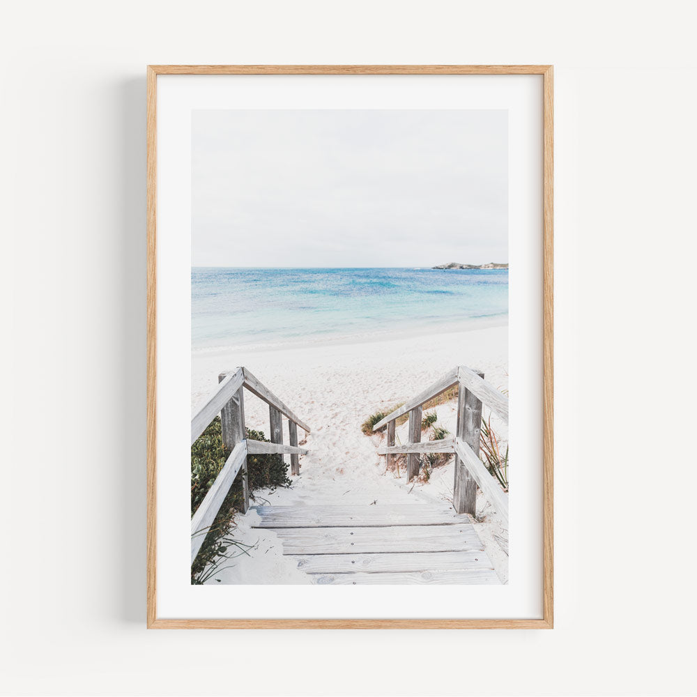 Tranquil Shoreline Escape: Serene Beach Pathway Oil Painting