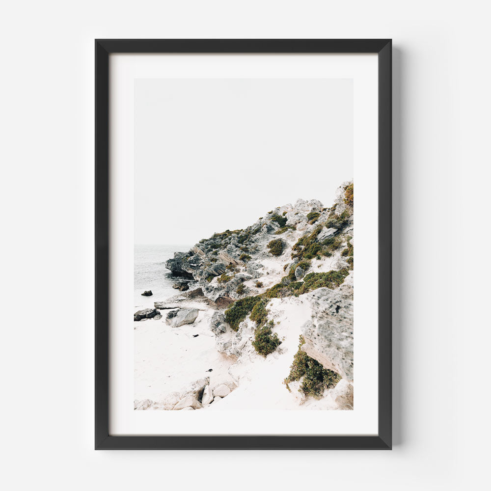 Serene Coastal Cliff with Parakeet Overlooking Tranquil Bay