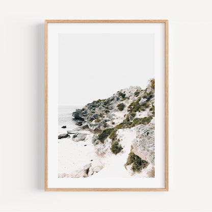 Serene Coastal Cliff with Parakeet Overlooking Tranquil Bay