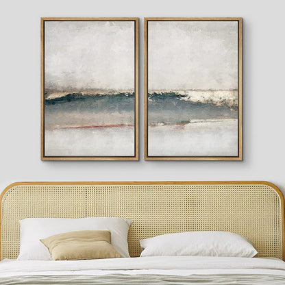 Contemporary Gray Teal Abstract Landscape Framed Canvas Art for Modern Decor
