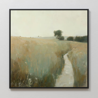 Serene Meadow Path Oil Painting | Tranquil Landscape Canvas Art for Home Decor
