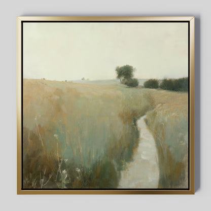Serene Meadow Path Oil Painting | Tranquil Landscape Canvas Art for Home Decor