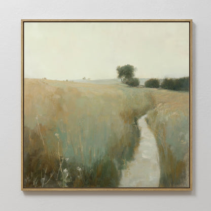 Serene Meadow Path Oil Painting | Tranquil Landscape Canvas Art for Home Decor