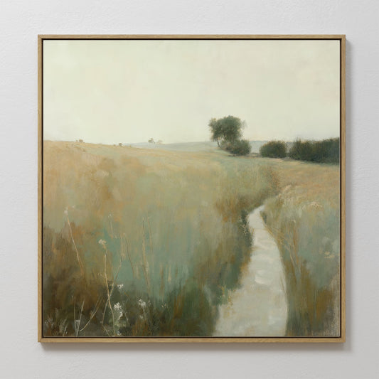 Serene Meadow Path Oil Painting | Tranquil Landscape Canvas Art for Home Decor