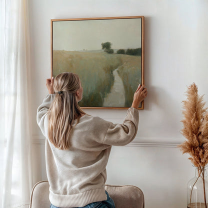 Serene Meadow Path Oil Painting | Tranquil Landscape Canvas Art for Home Decor