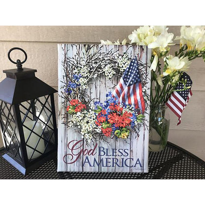 American Flag Floral Wreath Canvas Art for Patriotic Home Decor