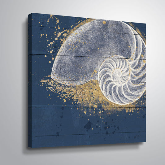 Navy Abstract Seashell Art with Gold Accent for Beach and Ocean Decor