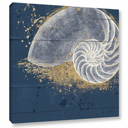 Navy Abstract Seashell Art with Gold Accent for Beach and Ocean Decor