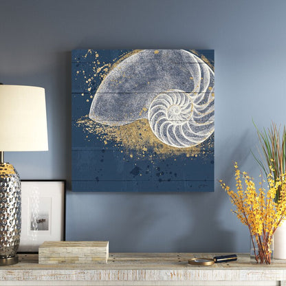 Navy Abstract Seashell Art with Gold Accent for Beach and Ocean Decor