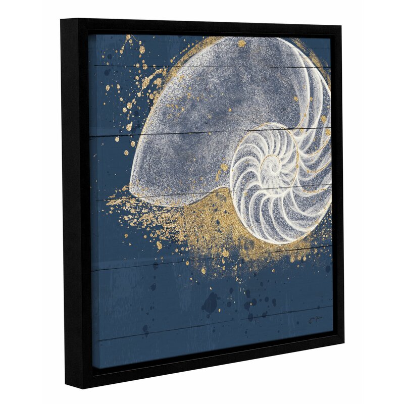 Navy Abstract Seashell Art with Gold Accent for Beach and Ocean Decor