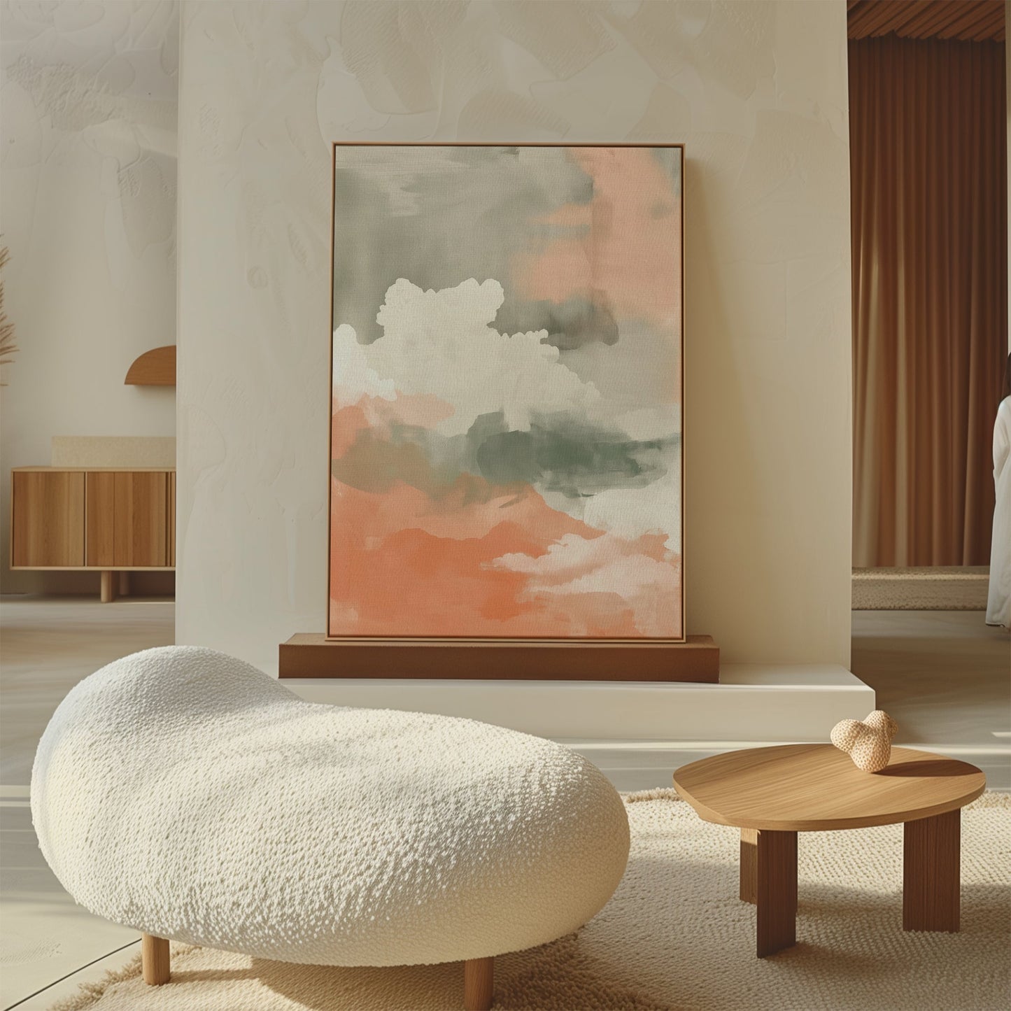 Abstract Peach Horizon Oil Painting for Modern Home Decor