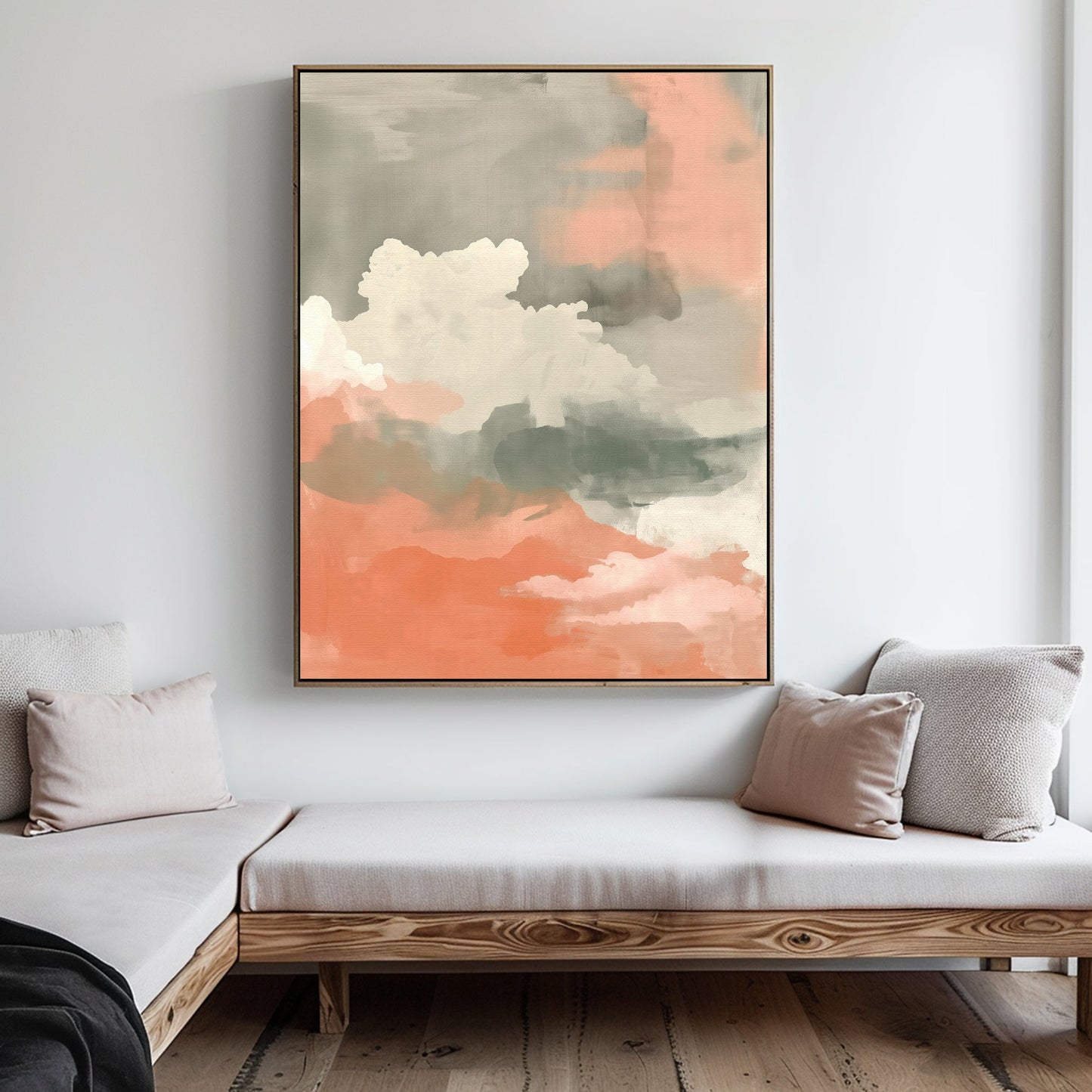 Abstract Peach Horizon Oil Painting for Modern Home Decor