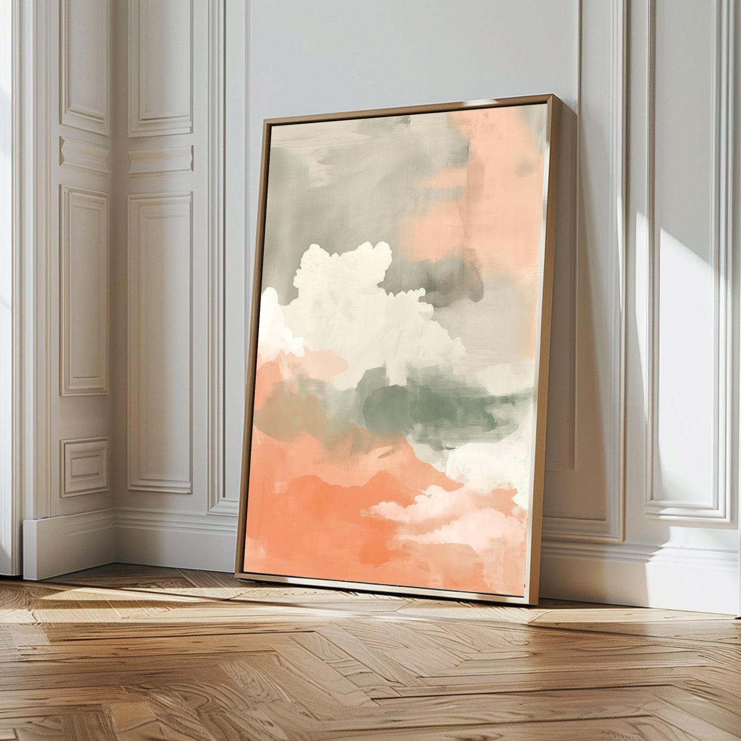 Abstract Peach Horizon Oil Painting for Modern Home Decor