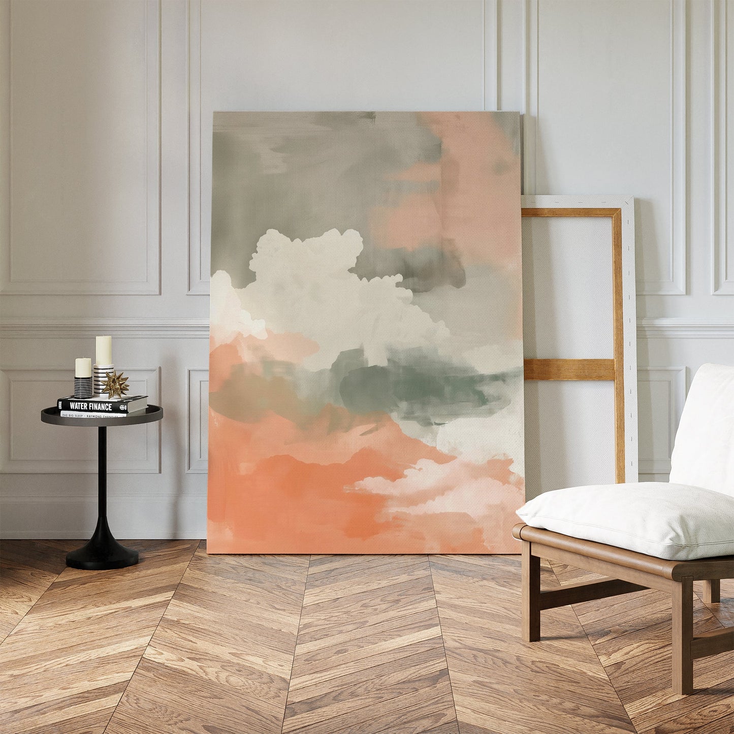 Abstract Peach Horizon Oil Painting for Modern Home Decor