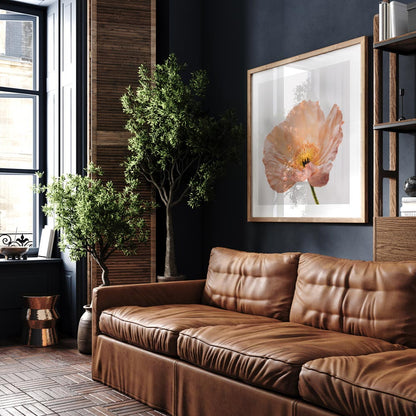 Delicate Peach Poppy Flower Oil Painting for Elegant Home Decor