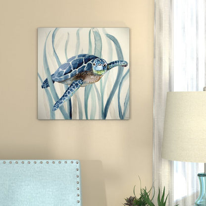 Tranquil Ocean Scene with Majestic Swimming Turtle Oil Painting