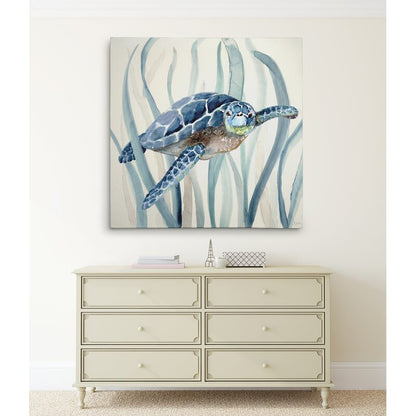 Tranquil Ocean Scene with Majestic Swimming Turtle Oil Painting