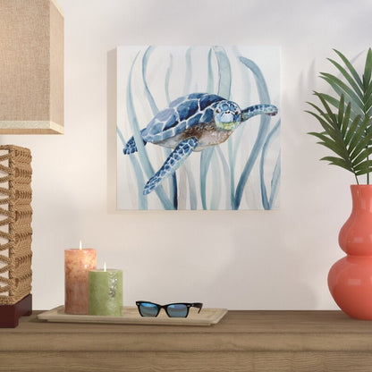 Tranquil Ocean Scene with Majestic Swimming Turtle Oil Painting