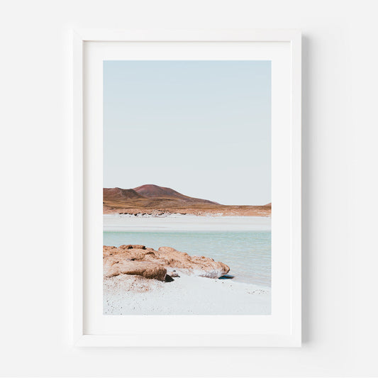 Serene Landscape Oil Painting with Red Rocks and Tranquil Waters