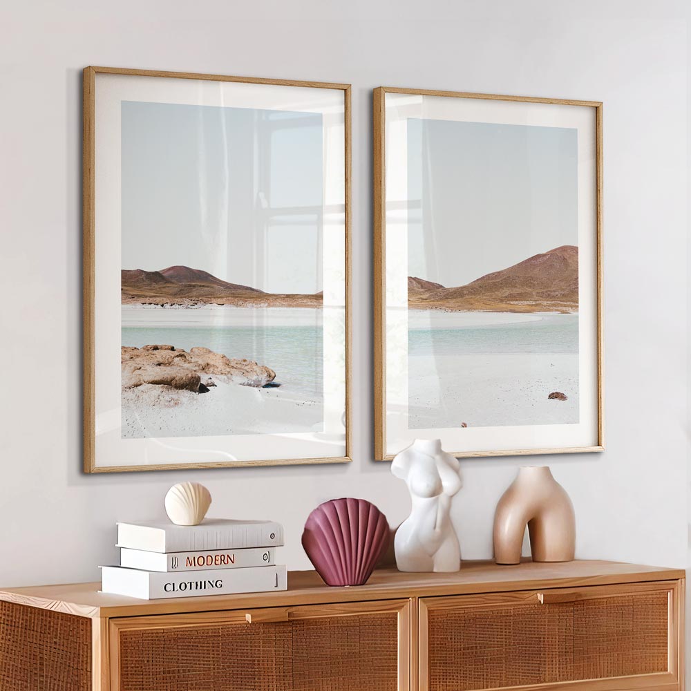 Serene Landscape Oil Painting with Red Rocks and Tranquil Waters