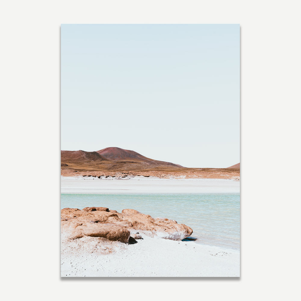 Serene Landscape Oil Painting with Red Rocks and Tranquil Waters