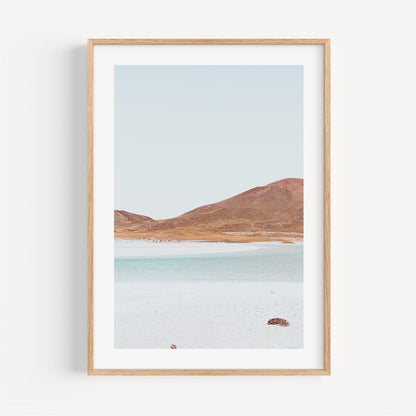Serene Desert Landscape Oil Painting with Red Stones and Calm Waters