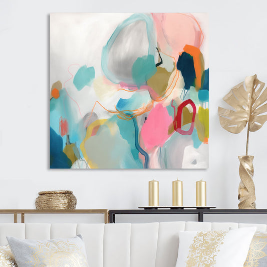Abstract Pink and Blue Minimalist Oil Painting for Modern Home Decor