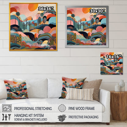 Vibrant Abstract Landscape Painting in Pink and Blue for Modern Home Decor