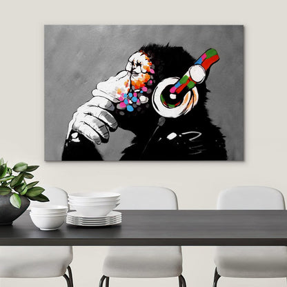 Urban Monkey Art: Colorful Graffiti with Headphones - Modern Street Art Oil Painting