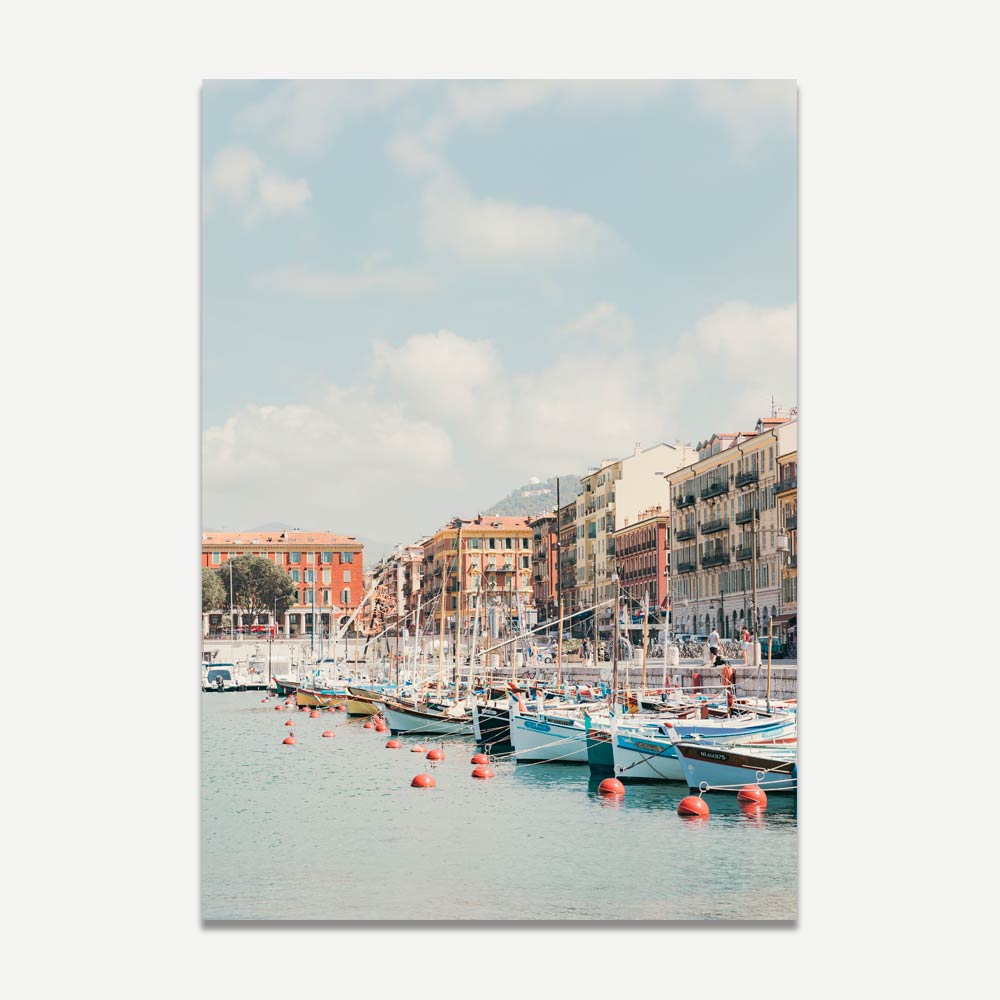 Serene Port Lympia Coastal Scene with Colorful Boats and Charming Waterfront