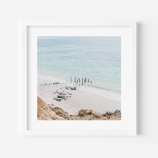 Coastal Serenity: Oil Painting of Port Willunga Beach and Historic Piling Remnants