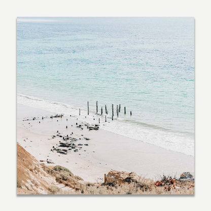 Coastal Serenity: Oil Painting of Port Willunga Beach and Historic Piling Remnants