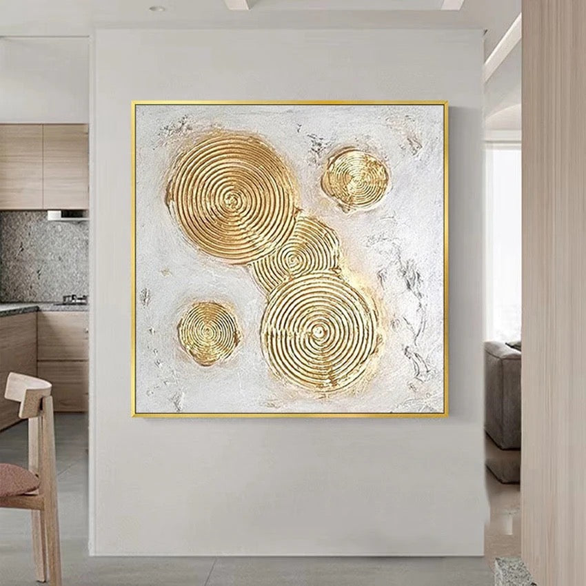 Abstract Gold and Silver Swirl Oil Painting for Modern Home Decor