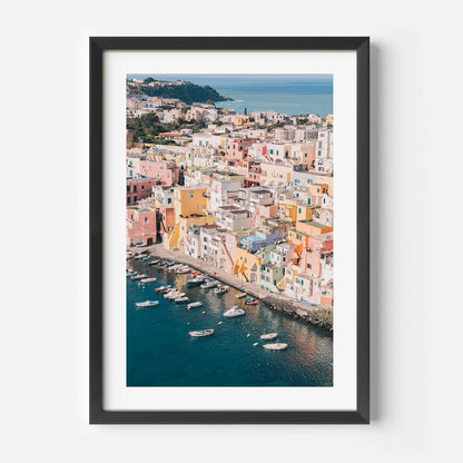 Stunning Coastal Village Oil Painting of Procida's Vibrant Seaside Architecture