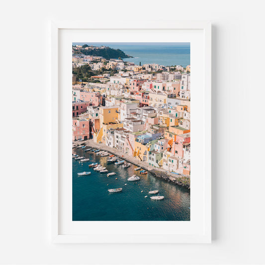 Stunning Coastal Village Oil Painting of Procida's Vibrant Seaside Architecture