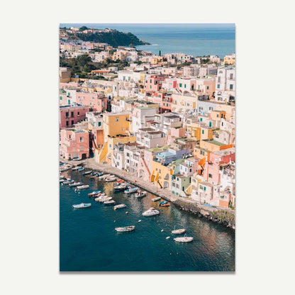 Stunning Coastal Village Oil Painting of Procida's Vibrant Seaside Architecture