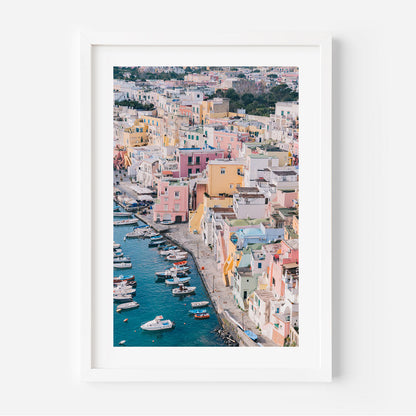 Vibrant Coastal Village Oil Painting Capture of Procida's Colorful Architecture and Marina