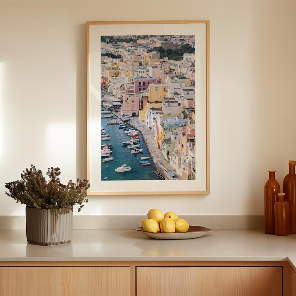 Vibrant Coastal Village Oil Painting Capture of Procida's Colorful Architecture and Marina