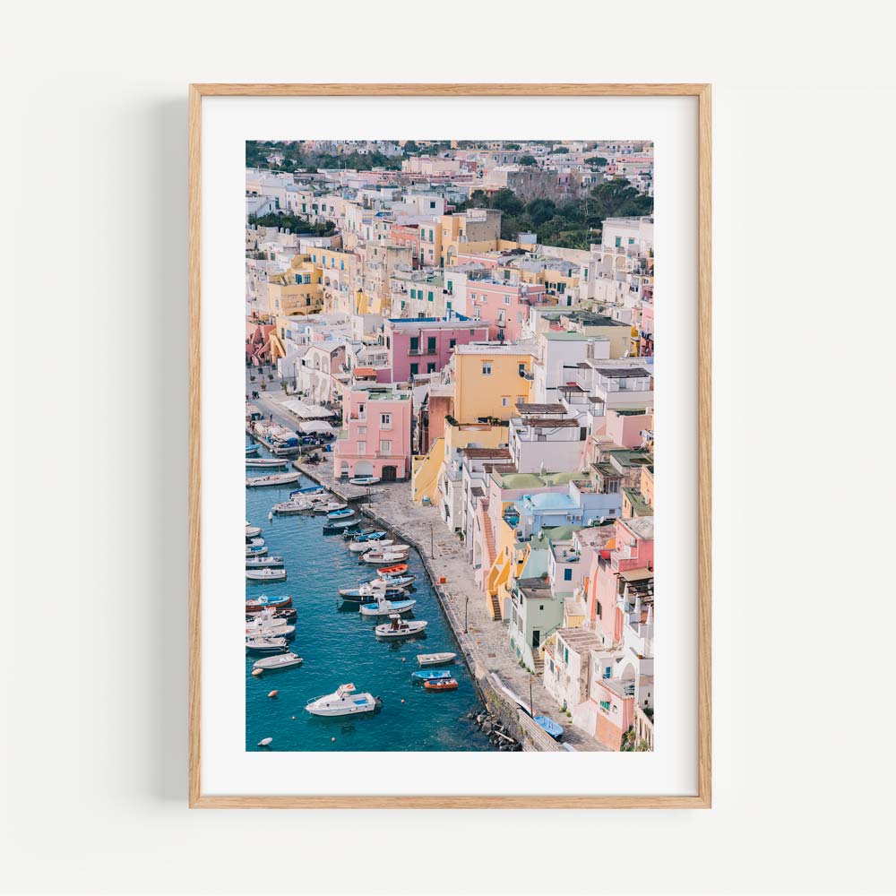 Vibrant Coastal Village Oil Painting Capture of Procida's Colorful Architecture and Marina