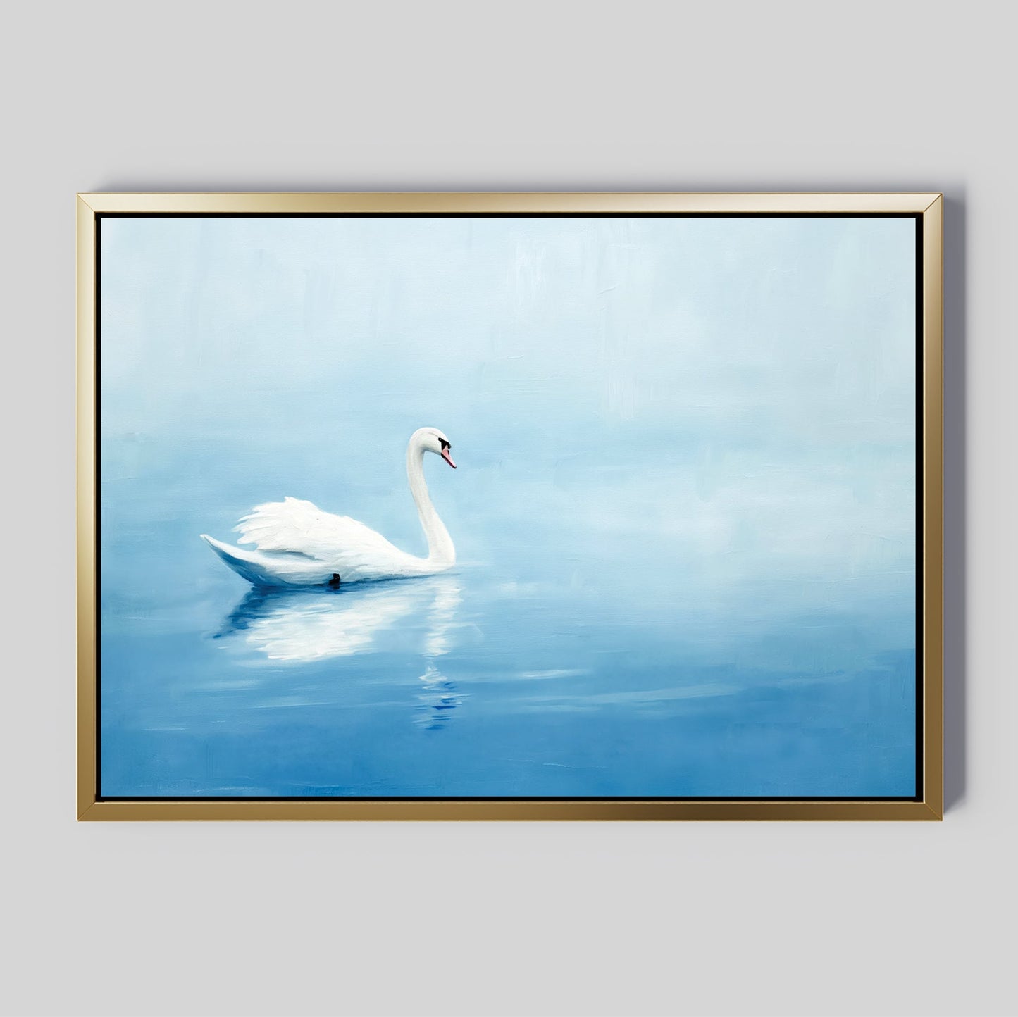 Serene White Swan Floating on Tranquil Blue Waters - Elegant Oil Painting Decor
