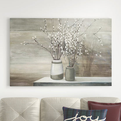 Elegant Still Life with Pussy Willows in Gray Pots - Timeless Canvas Art
