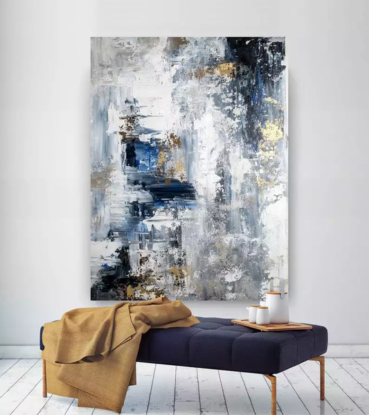 Abstract Oil Painting of a Stormy Sky in Blue and Gray Tones