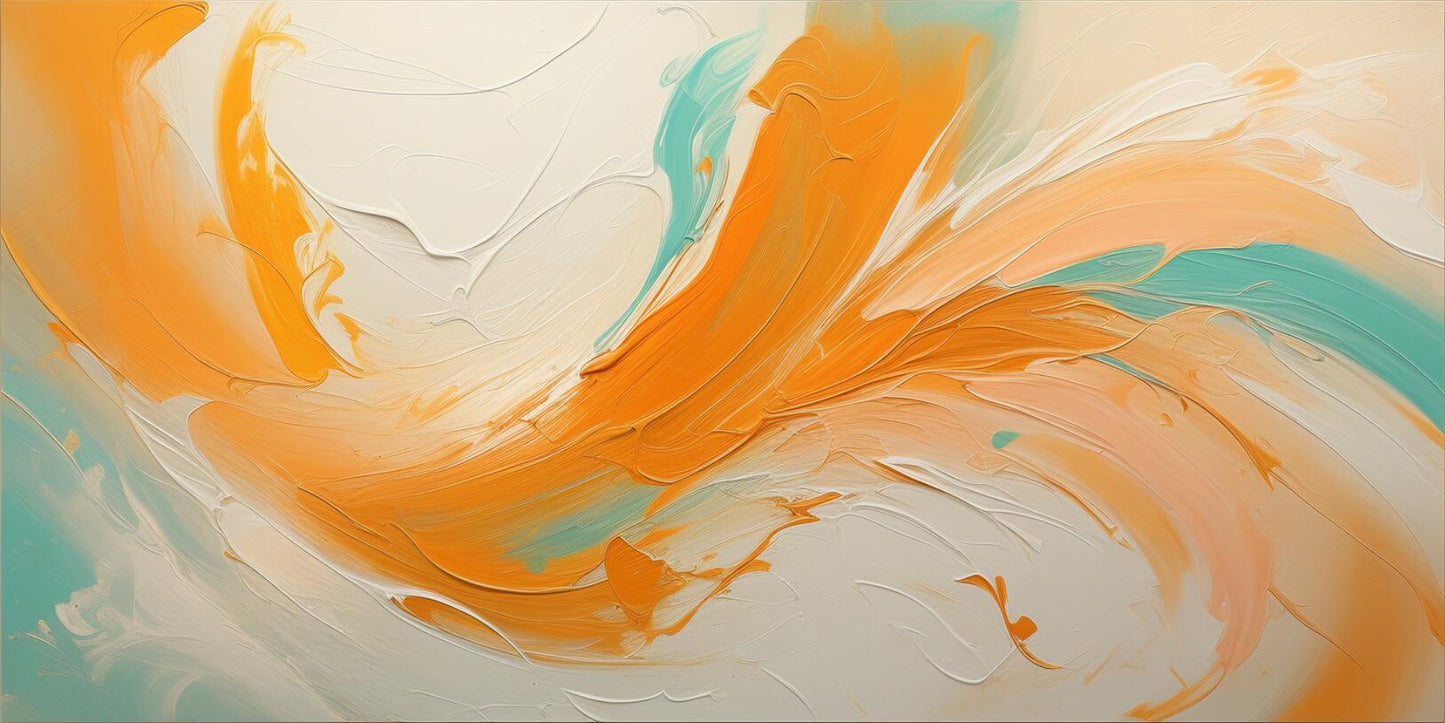 Vibrant Abstract Oil Painting with Swirling Orange and Teal Hues for Modern Decor